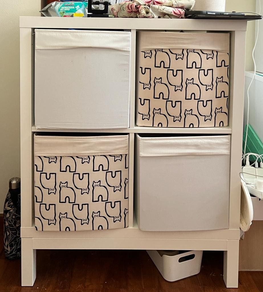 Kallax 2x2 with boxes and under frame, Furniture & Home Living, Furniture, Shelves,