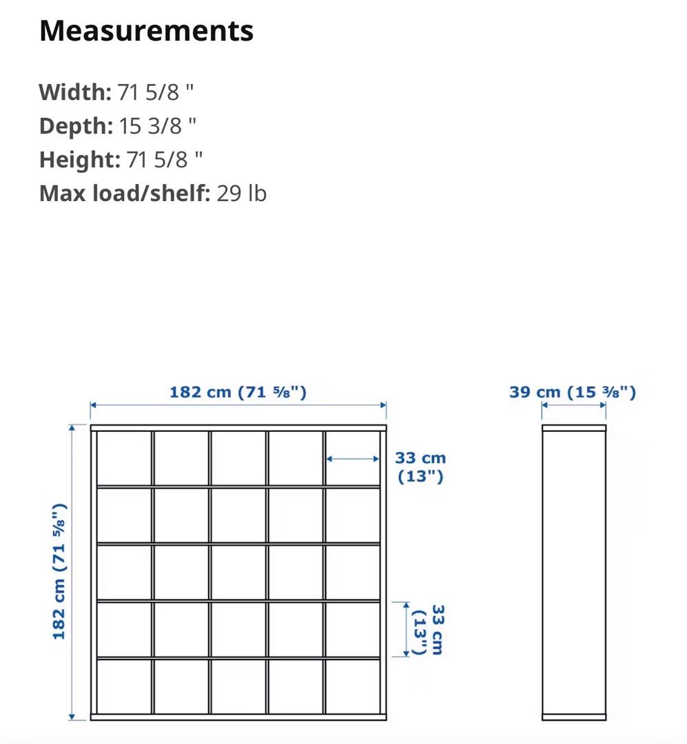 IKEA Kallax 5x5 dark brown with 5 Lekman white boxes, Furniture & Home