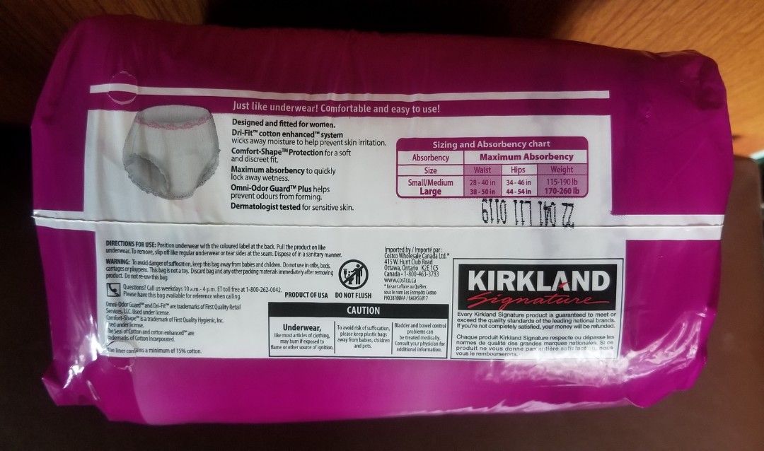Kirkland Signature protective underwear for women, Large, 76 Count :  : Health & Personal Care