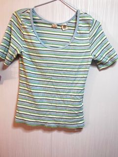 Levi’s 短袖U領上衣  湖水藍綠色系清爽條紋 購自商城