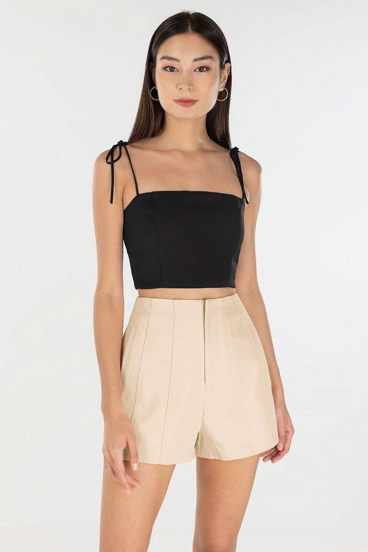 AIMEE HALTER PADDED RIBBED TOP (ALMOND)