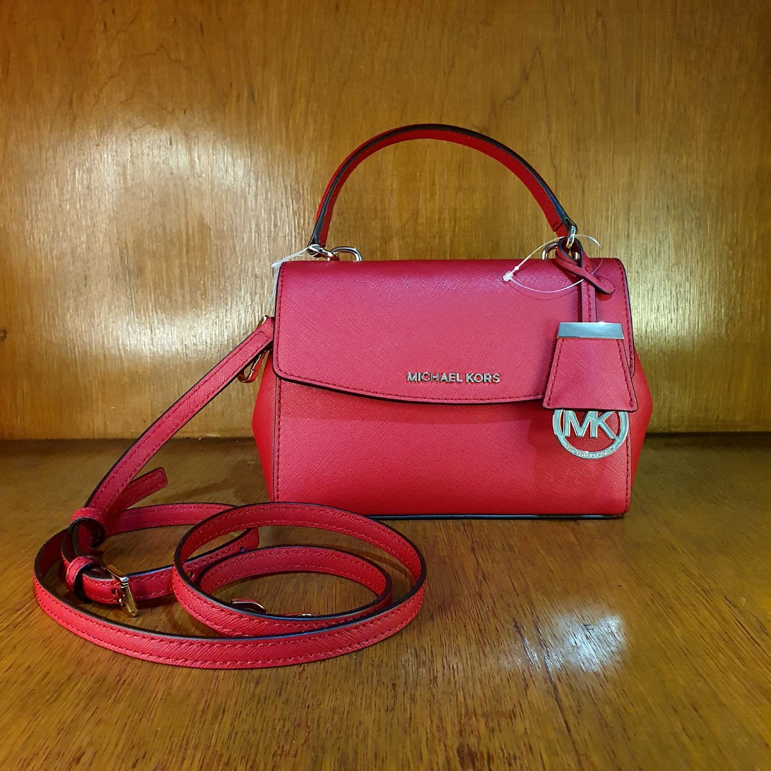in stock: Carnival Sale! 100% original Michael Kors Ava Extra-Small  Saffiano Leather Crossbody red