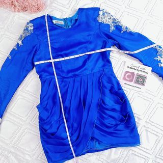 MINAZ Nadeera Pretty Drapped Royal Blue Kurung Set