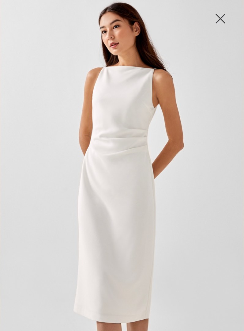 Straight neck white dress cheap