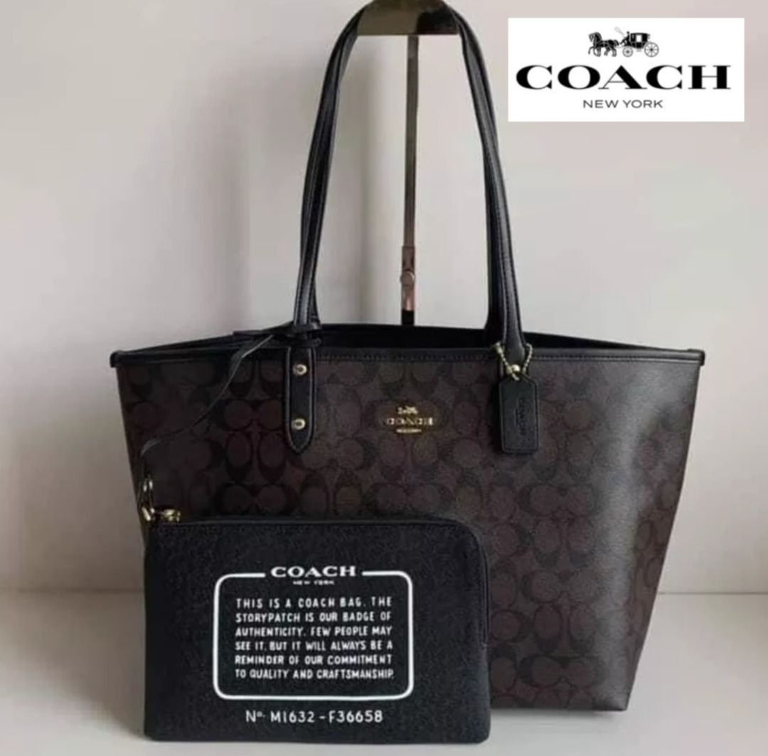 New Coach Original Dark Brown Collection Reversible City Tote In