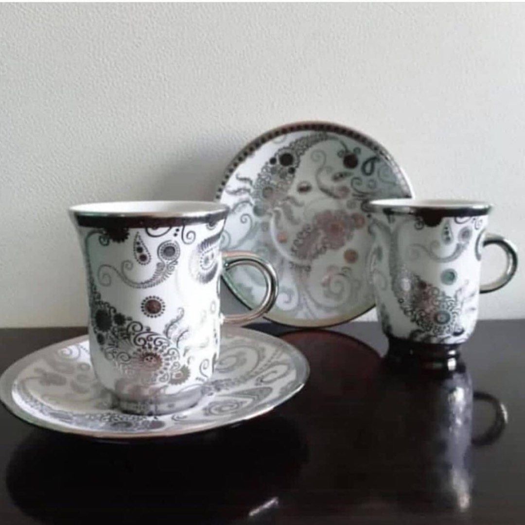 Paisley espresso cup & saucer (Category: Coffee & Tea Tableware) located in Ocampo. Submitted by dtpolo_shop (Listing ID 1200901551, Image 1). Description: ✅680 for 5 duos SILVER PAISLEY PORCELAIN Espresso cup and saucer brandnew #madeinczech #teawares #Cupandsaucer #siverpaisley.