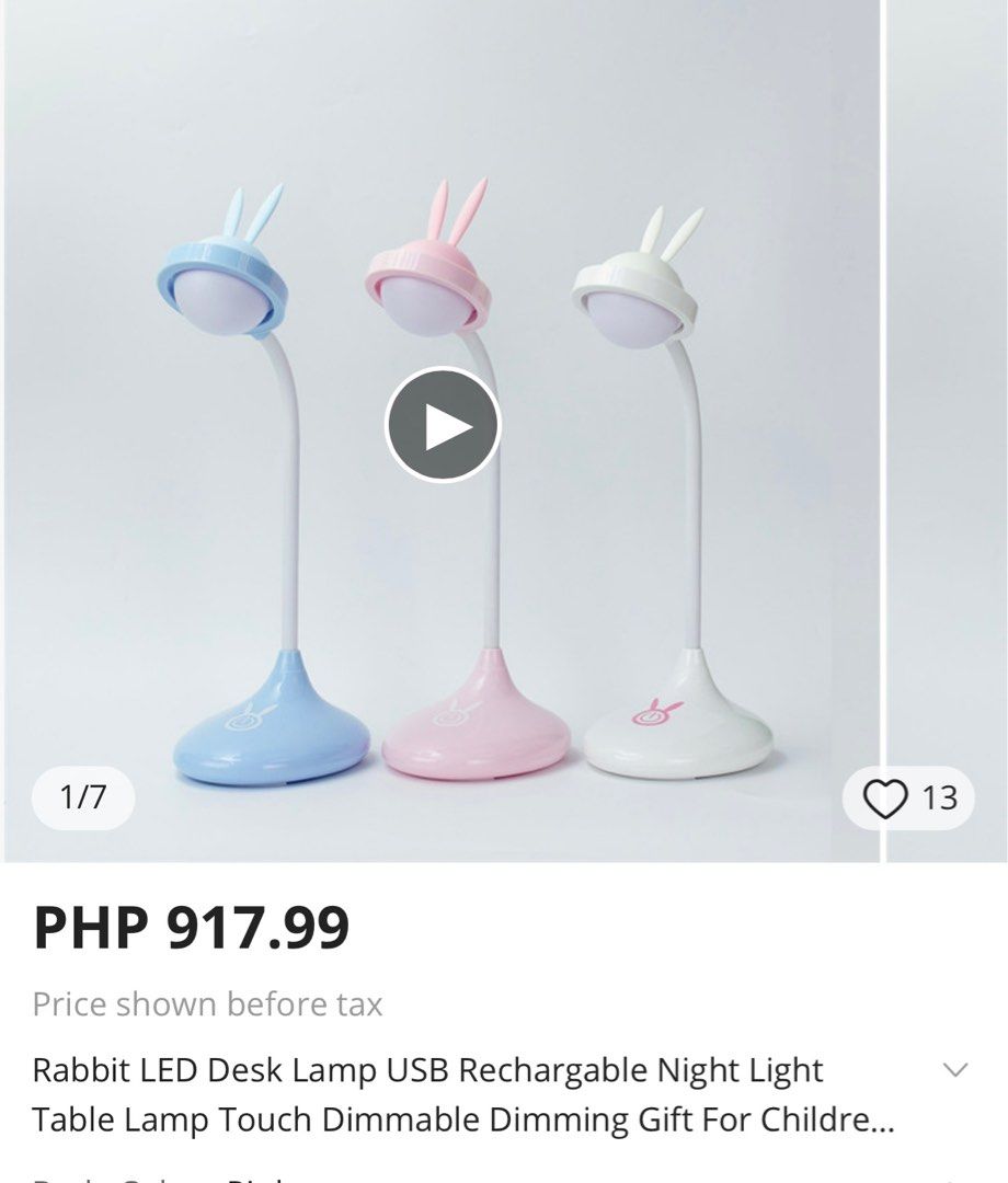 Rabbit Desk Pink Lamp, Furniture & Home Living, Lighting & Fans ...