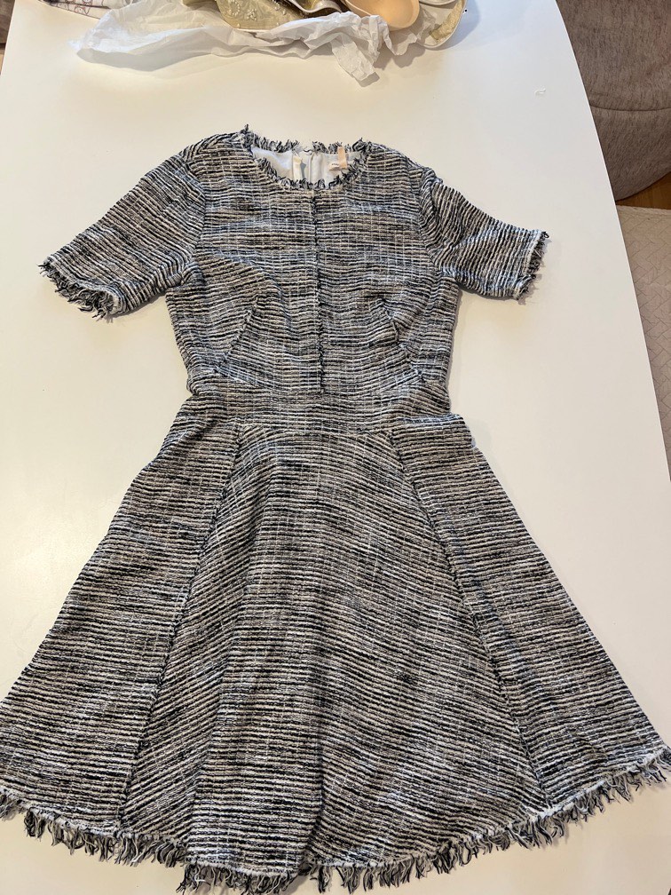 Rebecca Taylor white and black cotton tweed skater dress Women s