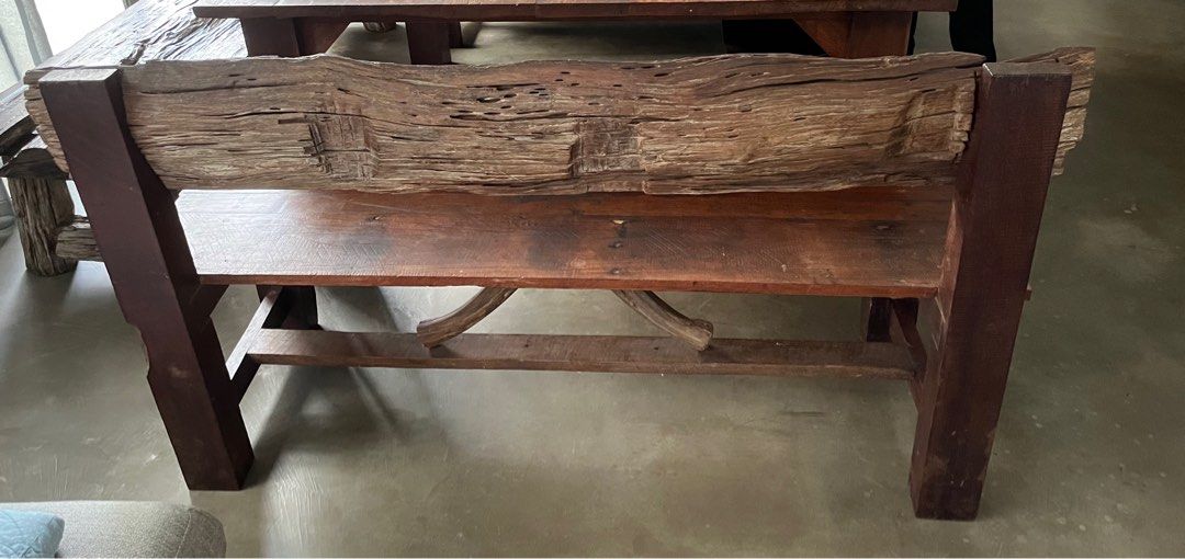 Rustic Burmese Teak Wooden Benches, Furniture & Home Living, Furniture, Chairs on Carousell