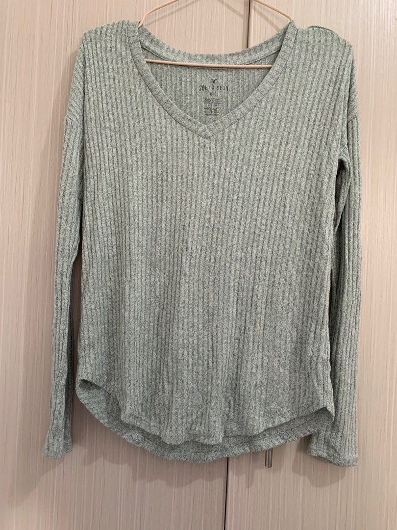 Sage green sweater, Women's Fashion, Tops, Longsleeves on Carousell