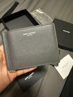Auth Yves Saint Laurent Bill Clip Wallet Money Clip Card Holder Black  Leather