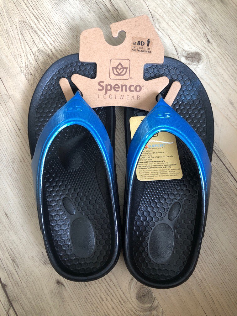 Spenco Sandali Donna Fusion Slim Slide, Confezione Da 2 Paia (Blu/Bianco E Fantasia), Taglia 39, Con Supporto Plantare