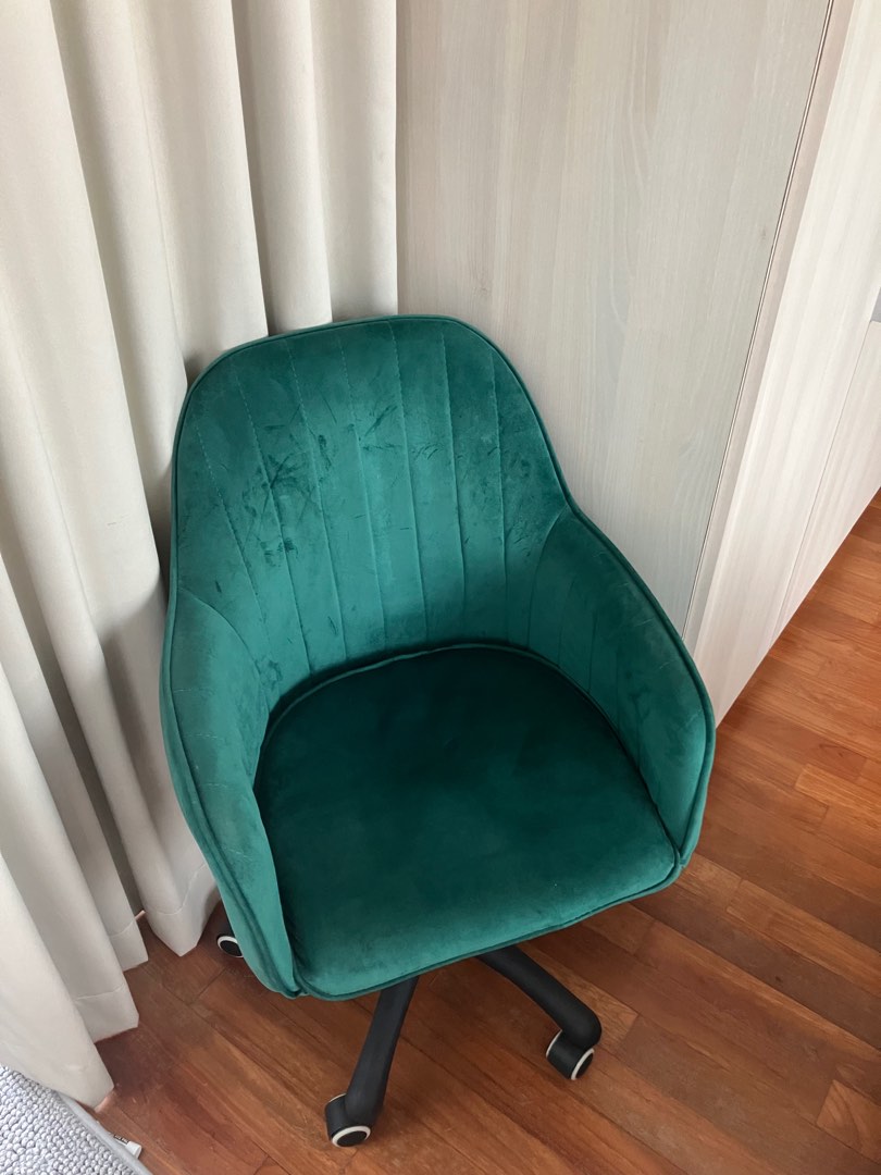 Stylish green velvet office chair, Furniture & Home Living, Furniture