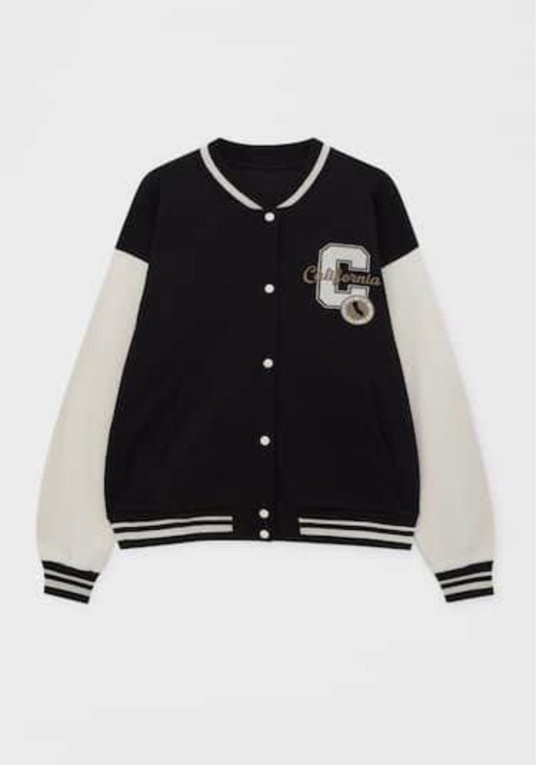 Varsity jacket pull and bear, Fesyen Wanita, Pakaian Wanita, Atasan di