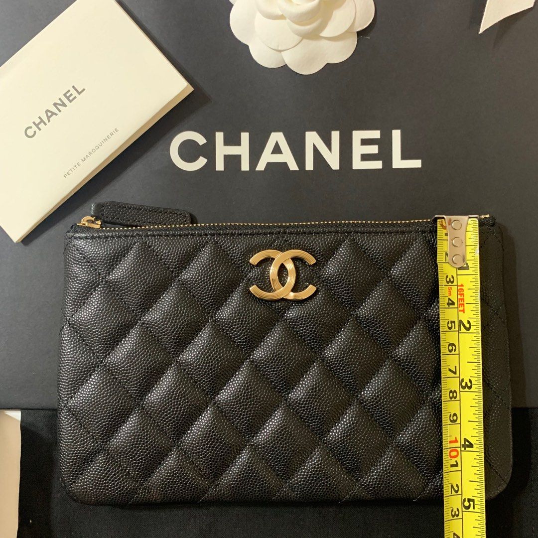 全新23C new Chanel o-case 拉鍊魚子醬粒粒牛皮銀包AP3135, 名牌, 手袋 ...