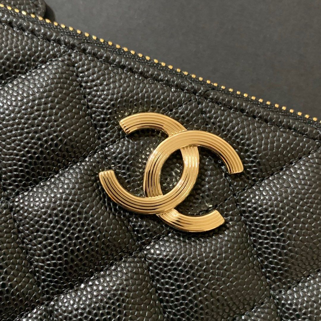 全新23C new Chanel o-case 拉鍊魚子醬粒粒牛皮銀包AP3135, 名牌, 手袋 ...