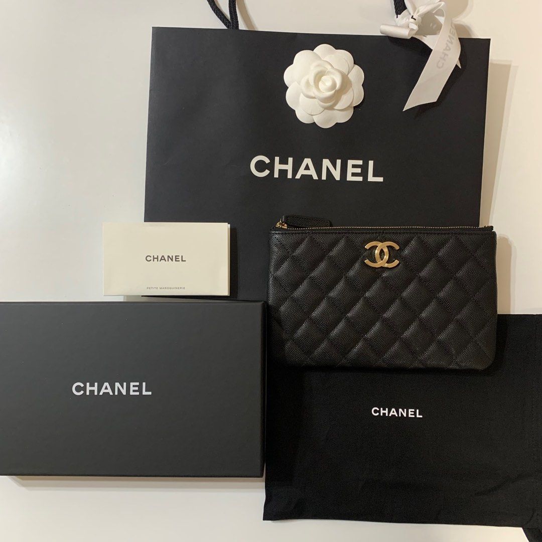 全新23C new Chanel o-case 拉鍊魚子醬粒粒牛皮銀包AP3135, 名牌, 手袋 ...