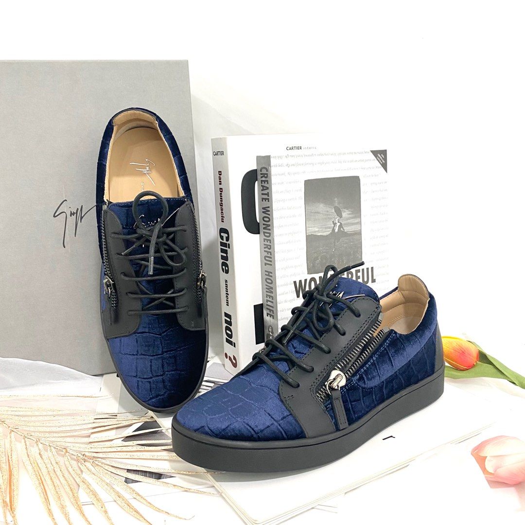 Authentic Giuseppe Zanotti Blue Croc Velvet Black Sneakers, Luxury, Sneakers & Footwear on Carousell