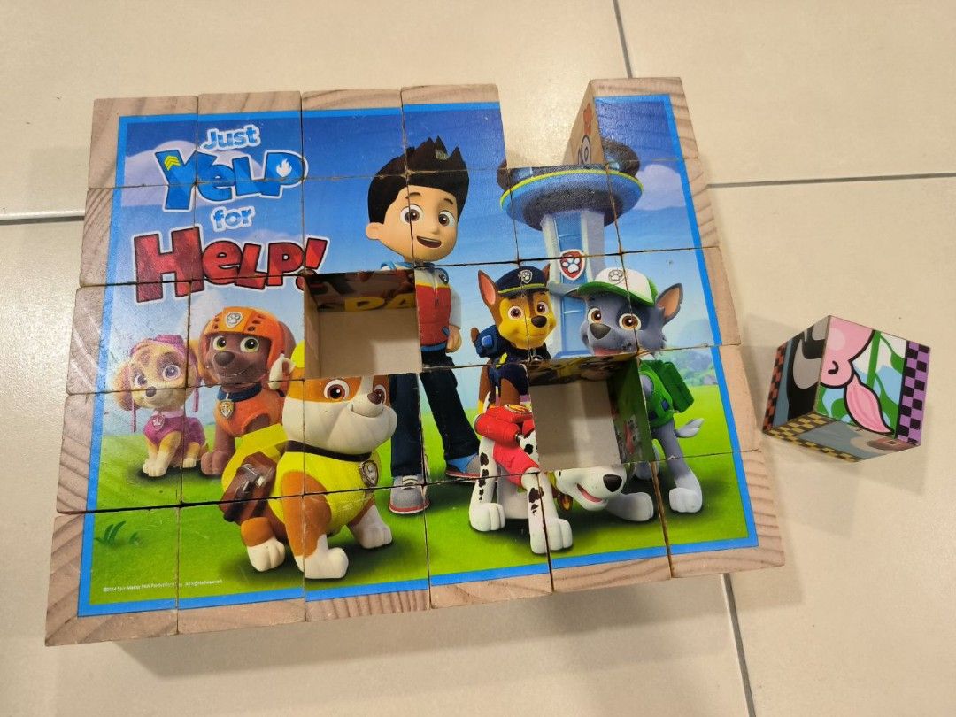 FREE POST Solid heavy Paw Patrol wooden ABC 123 puzzle blocks missing 3 pcs
