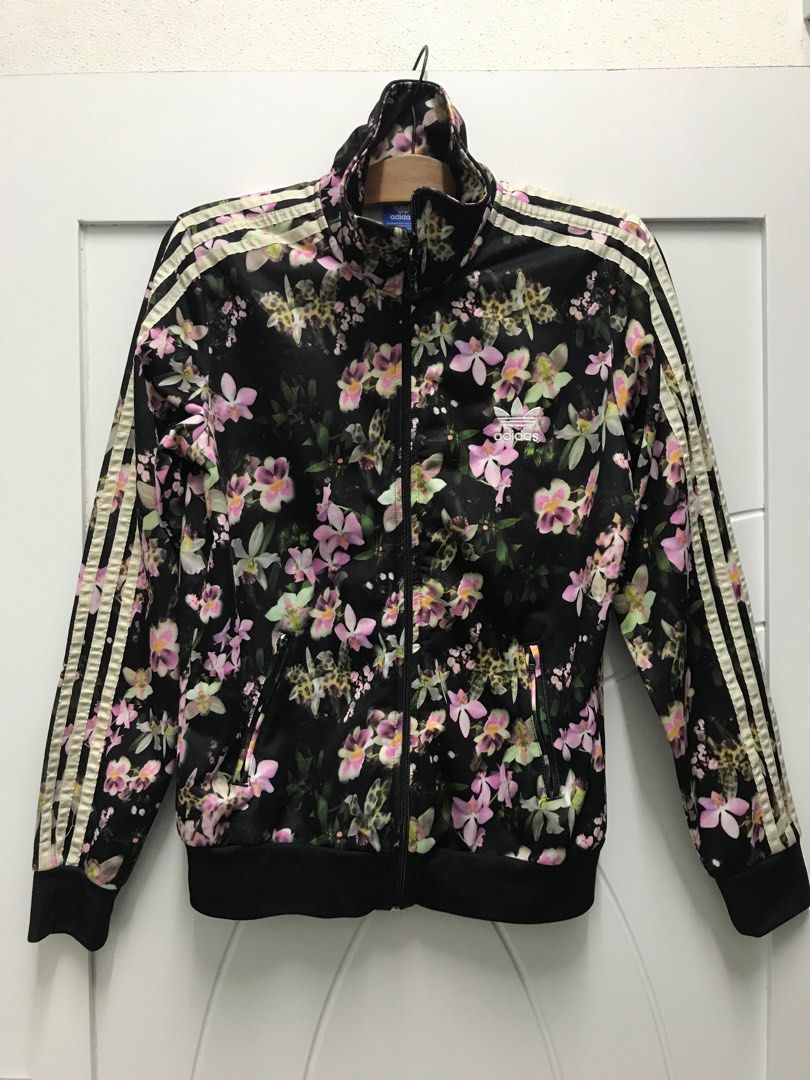 Adidas pink floral jacket new arrivals