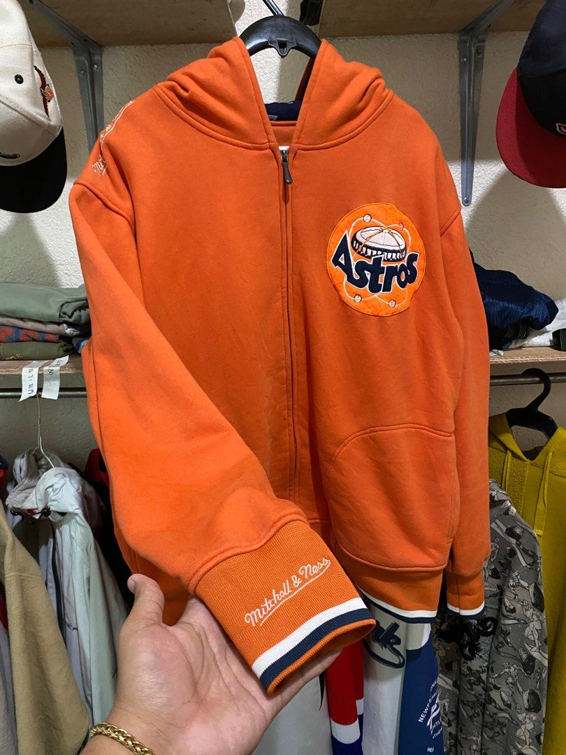 ASTROS Mitchell Ness Orange Embroidered Hoodie Jacket Men s