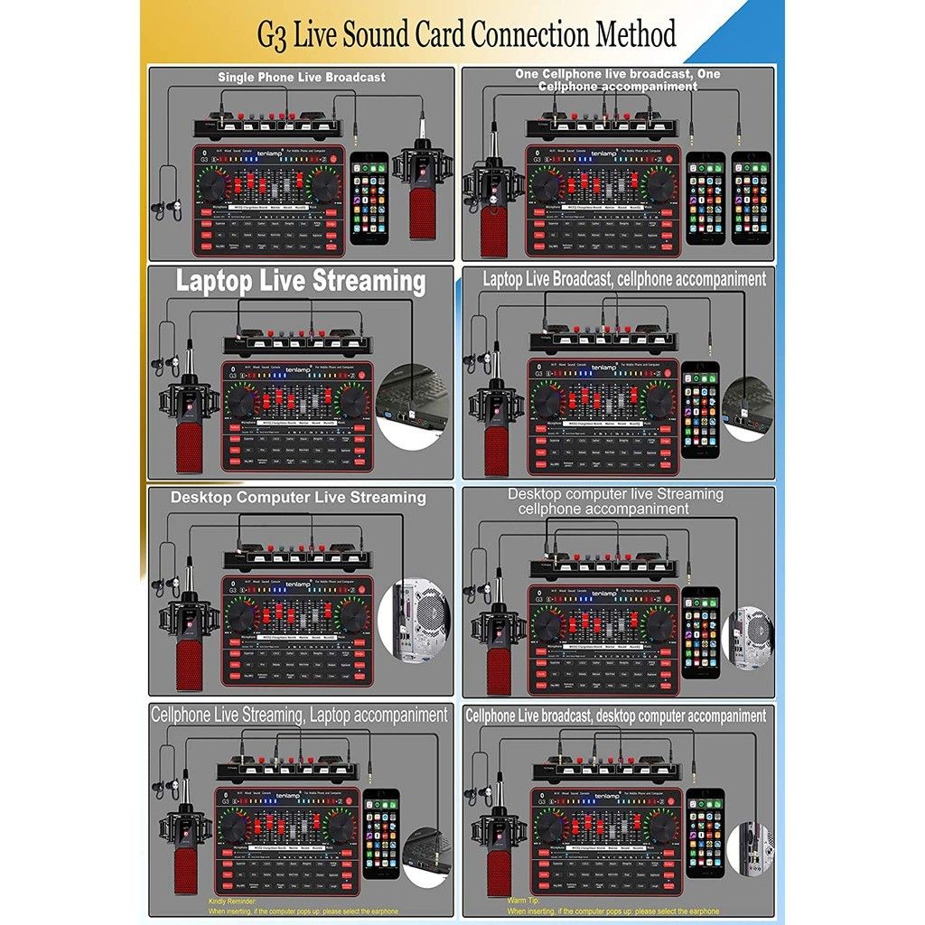 Audio Interface with Audio Mixer & Sound Card, tenlamp G3 Audio Consol