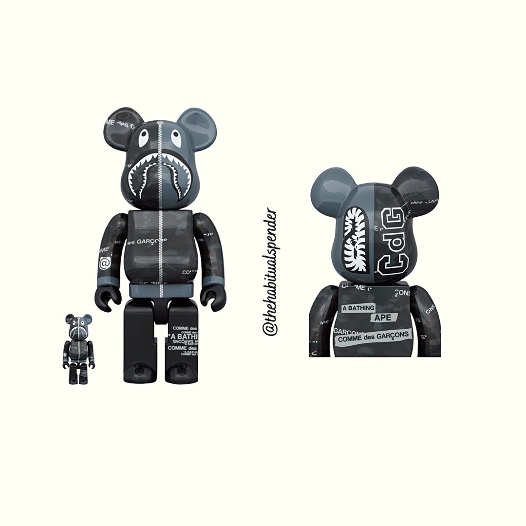 Bearbrick BAPE (R) CDG Camo Shark 400% & 100%, Hobbies & Toys 