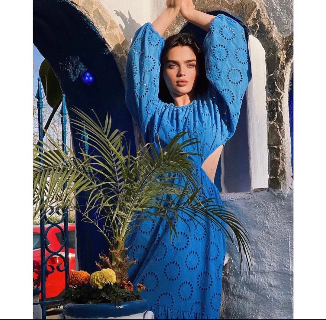 Blue embroidery cut out maxi dress, Women's Fashion, Dresses & Sets ...