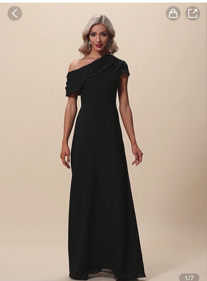 Brand New Wedding Bridesmaid Reception A line off shoulder Maxi dress Chiffon Evening Dress with Ruffle