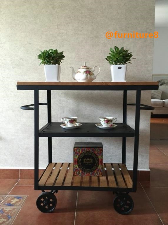 f80110 VRINDA _ Modern Rustic Kitchen Trolley, Furniture & Home Living