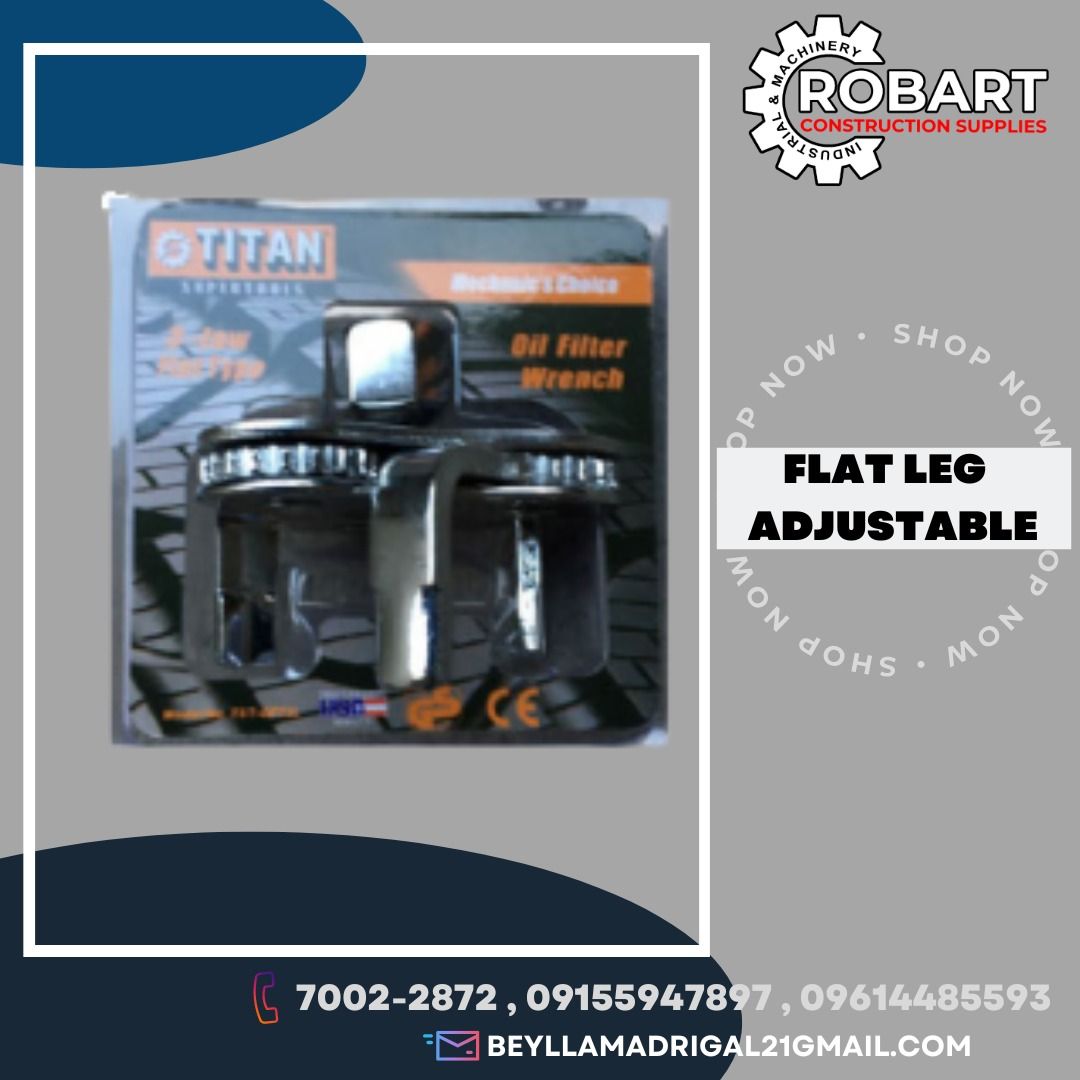 Flat Leg Adjustable (Category: Construction Tools & Equipment) located in Manila. Submitted by bellarobart (Listing ID 1201084873, Image 1). Description: Flat Leg Adjustable Brand: Titan Model: PPC42 Type: 3 Jaw Type Oil Filter Wrench 𝑹𝑶𝑩𝑨𝑹𝑻 𝑪𝑶𝑵𝑺𝑻𝑹𝑼𝑪𝑻𝑰𝑶𝑵 𝑺𝑼𝑷𝑷𝑳𝑰𝑬𝑺 Office Address: 1405 Yuseco St. Sta Cruz Manila SEND US MESSAGE FOR INQUIRIES ‼️‼️ 🔵100% Trusted Supplier 🔵Competitive Price 🔵𝑾𝒆 𝒂𝒓𝒆 𝑫𝑻𝑰 𝑹𝒆𝒈𝒊𝒔𝒕