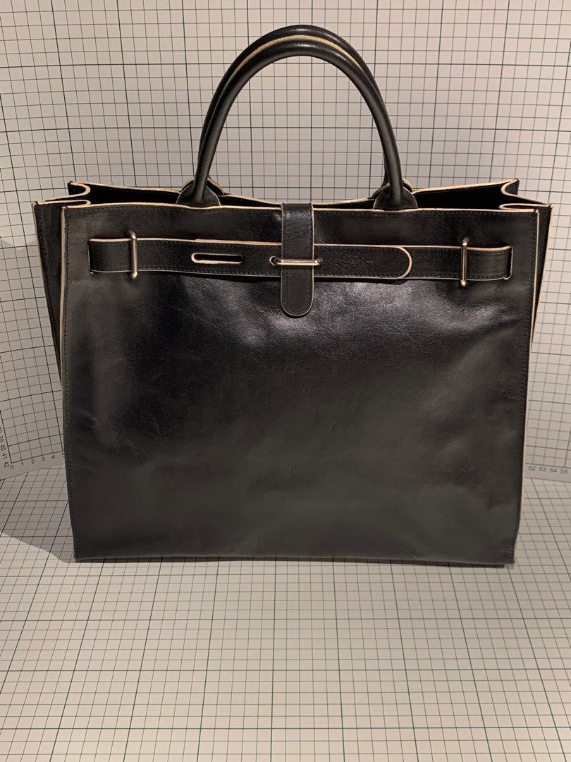 Furla black shop leather tote bag