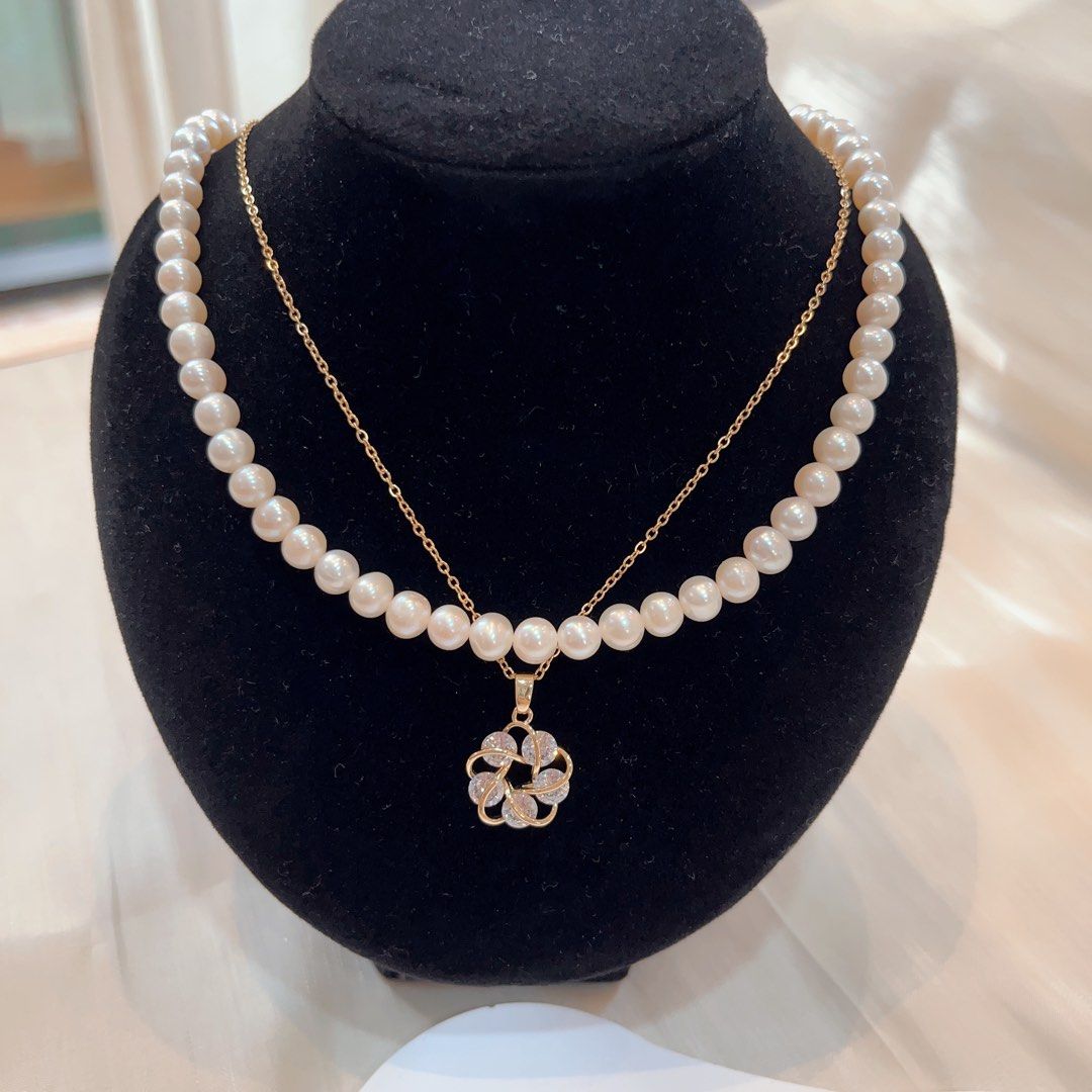 Clearance Sale Genuine Freshwater Pearl Necklace Zircon Garland