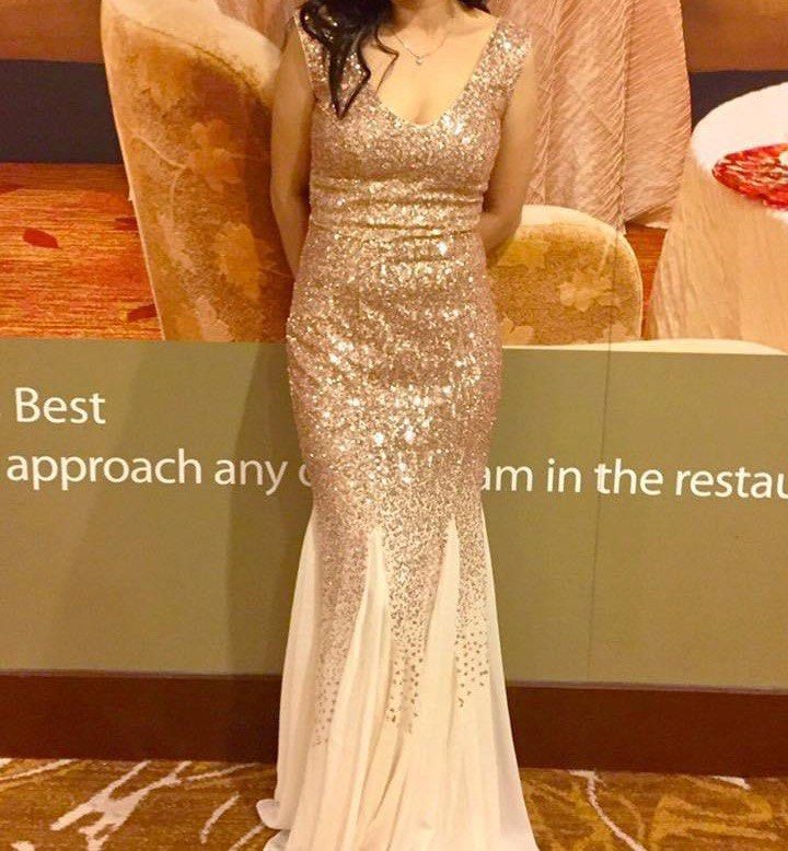 Gold long top sparkly dress