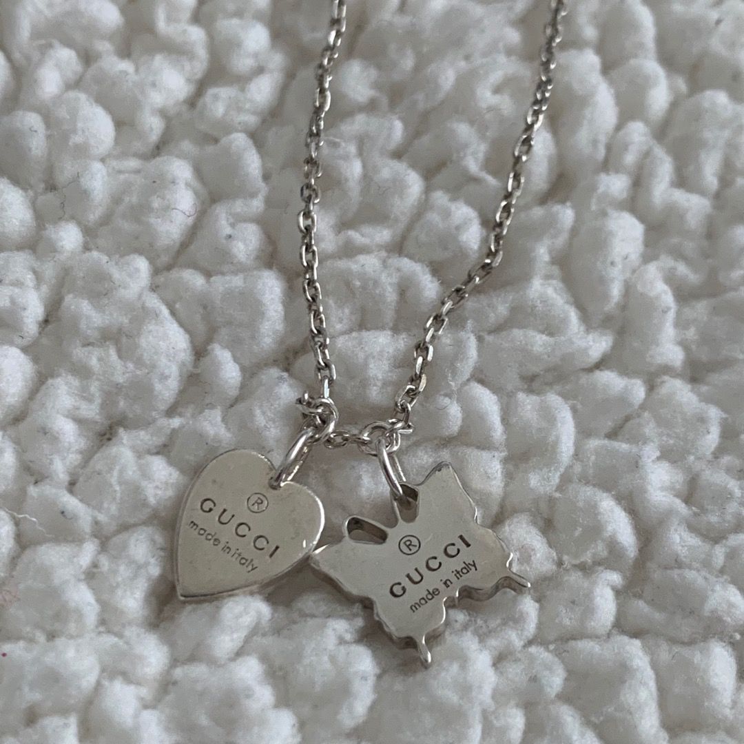 Gucci Trademark Butterfly and Heart Necklace Italy with Dust Bag