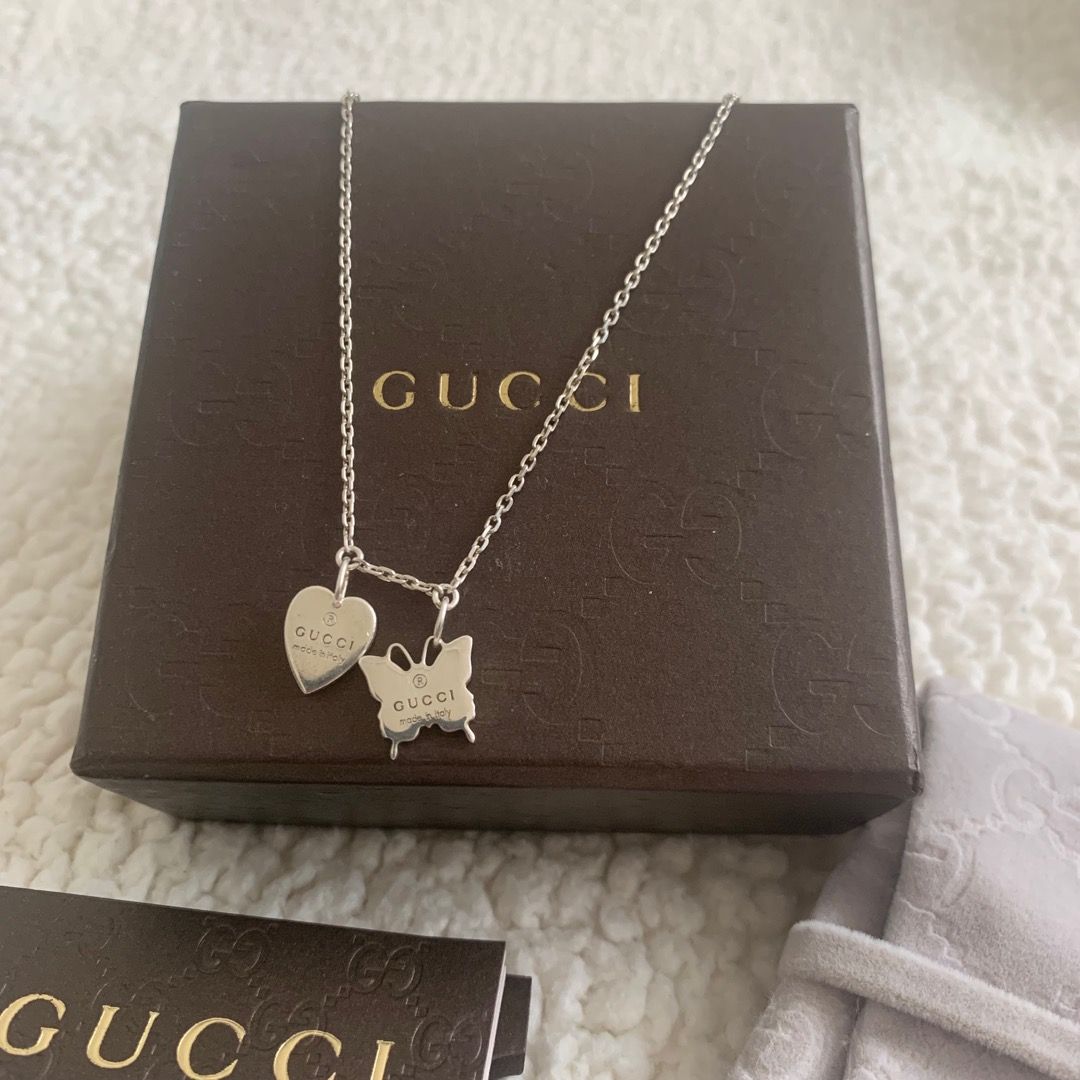 Gucci Trademark Butterfly and Heart Necklace Italy with Dust Bag Box