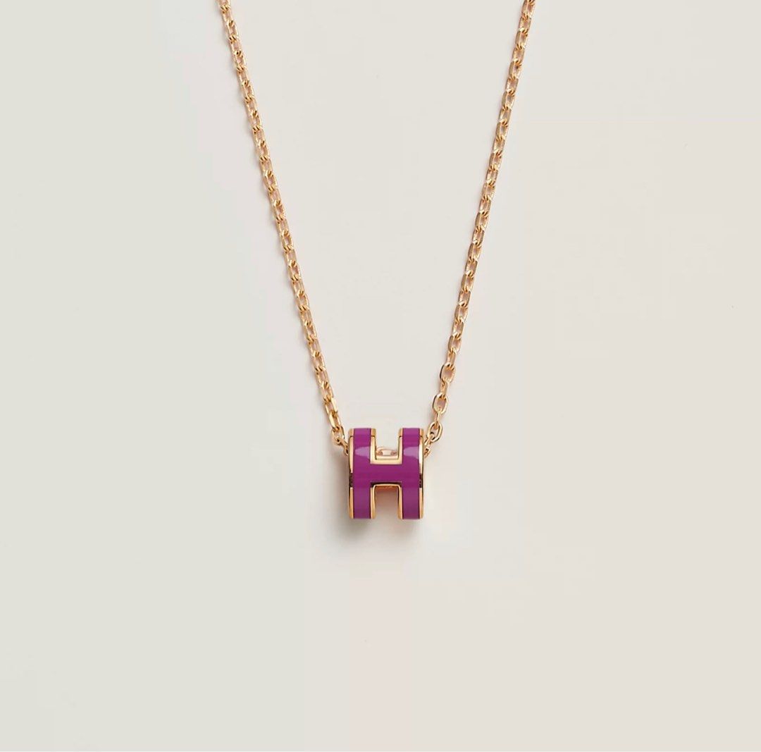 Hermes White H Logo Charm Necklace in 18kt Pink Gold - Hermes Jewelry