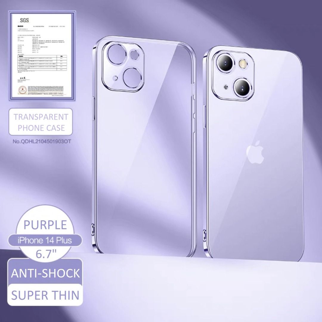 iPhone14 Plus Transparent Phone case FREE TEMPERED GLASS SCREEN PROTECTOR  iPhone 14 Plus Purple Border Phone Cover, Mobile Phones  Gadgets, Mobile   Gadget Accessories, Cases  Sleeves on Carousell