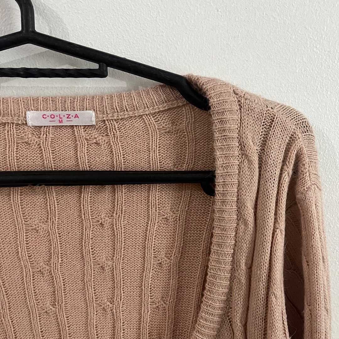 KNITTED BLUSH CARDIGAN (Category: Coats, Jackets and Outerwear) located in Makati City. Submitted by aceecastillo (Listing ID 1201013732, Image 2). Description: S to M (medium on tag) Condition: 9/10 Note: lighter color in actual, thick fabric.