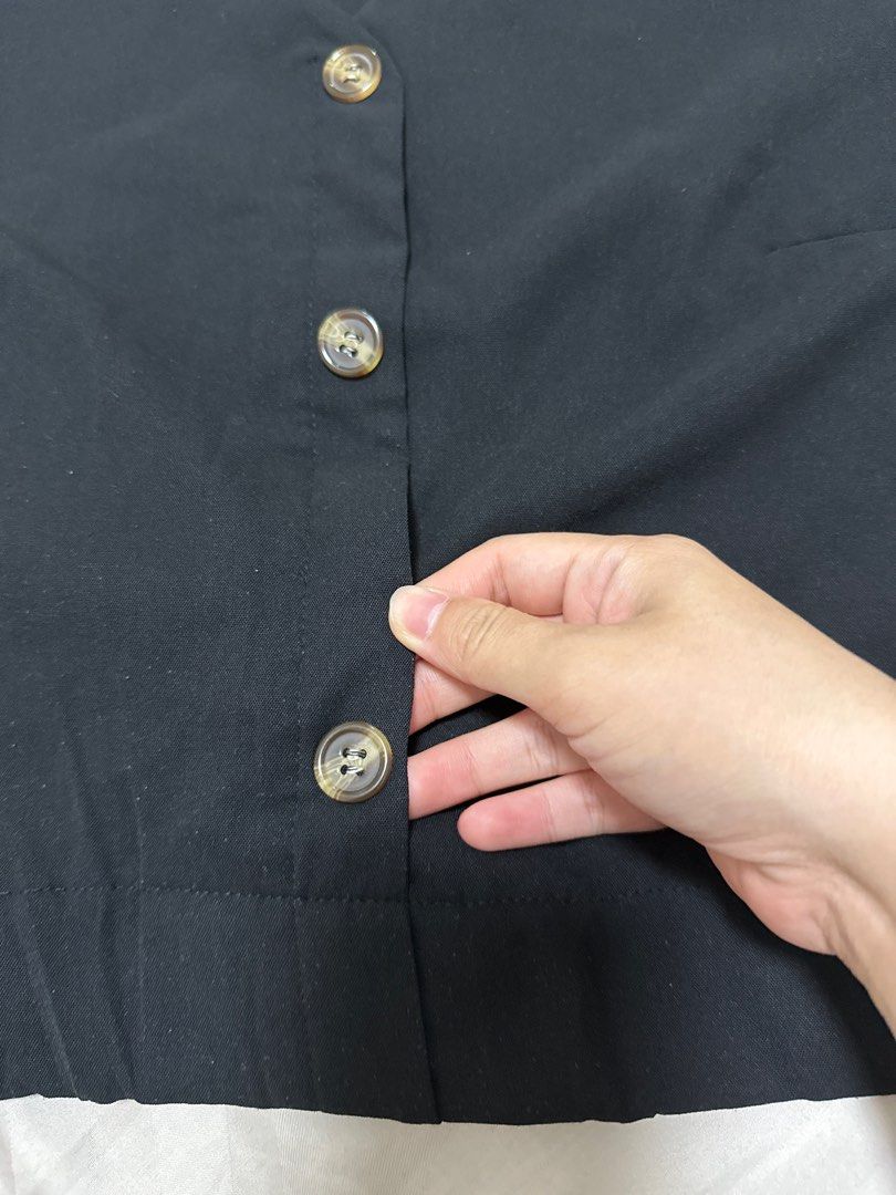 Korean Button Black Top, Women's Fashion, Tops, Blouses on Carousell