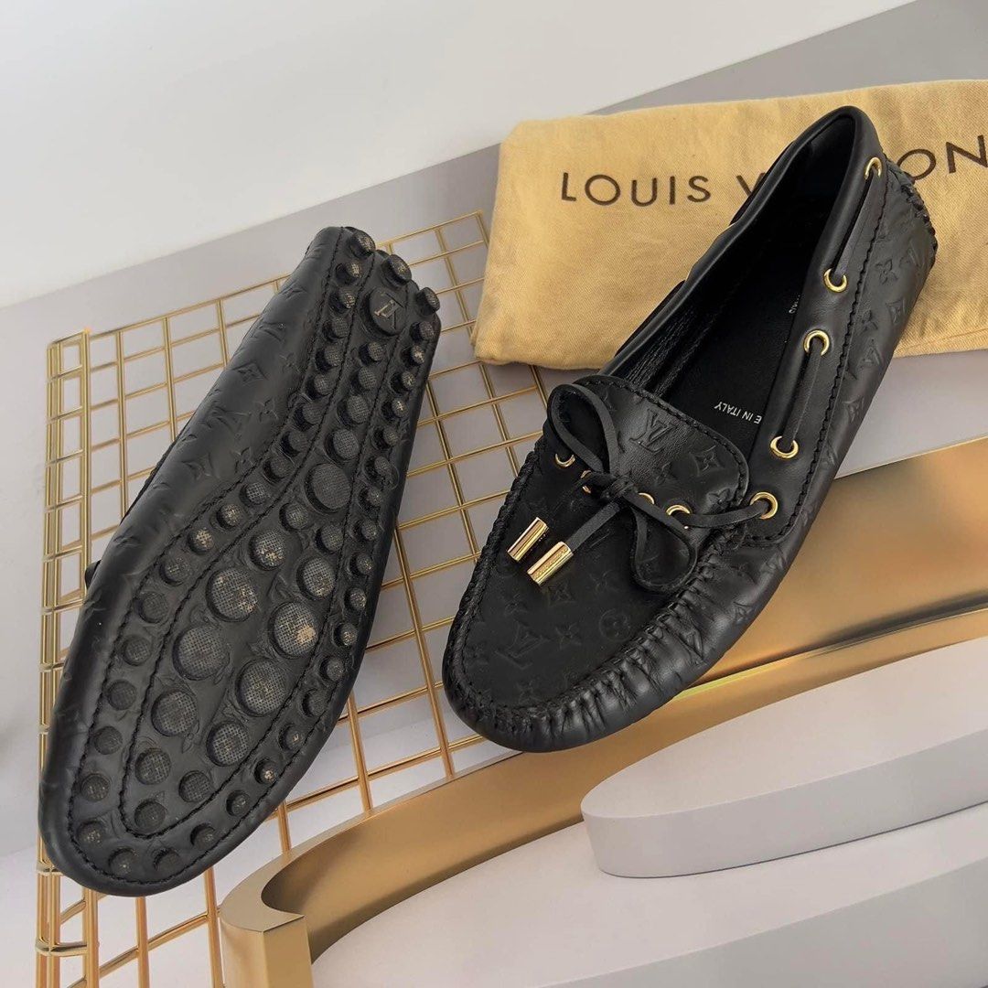 Louis Vuitton Black Monogram Embossed Leather Gloria Flat Loafers Size 40