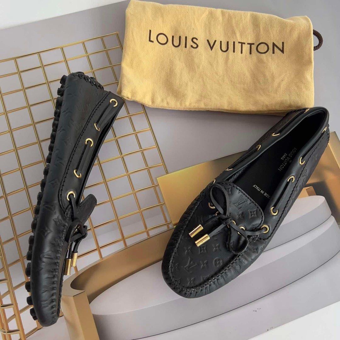 Louis Vuitton Black Monogram Embossed Leather Gloria Flat Loafers Size 40