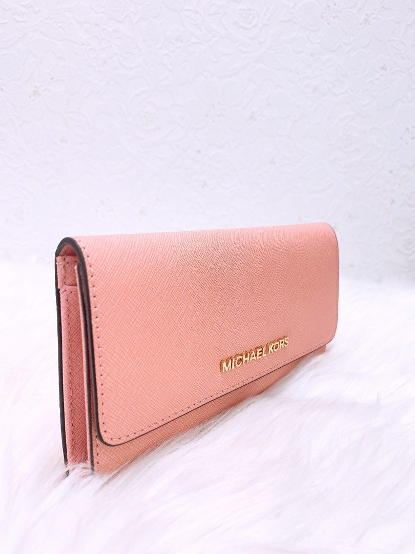 Michael Kors Womens Jet Set Travel Large Trifold Wallet Pale Pink