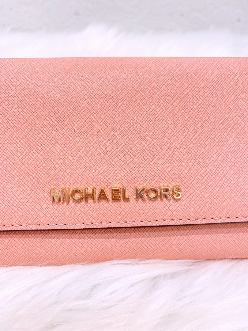 Michael Kors Jet Set Travel Large Trifold Leather Wallet, Pastel Pink