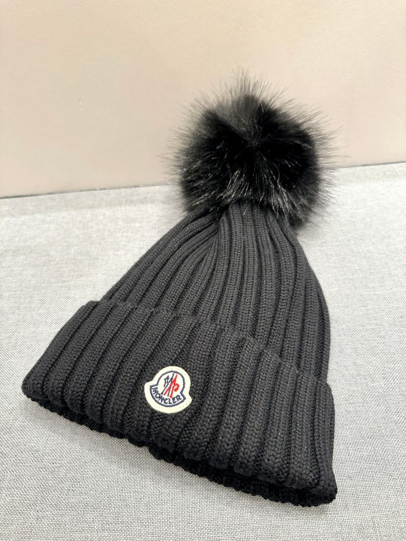 Moncler Logo Patch Pom Pom Beanie for Women in Black 3B00037 A9327 999 Carousell