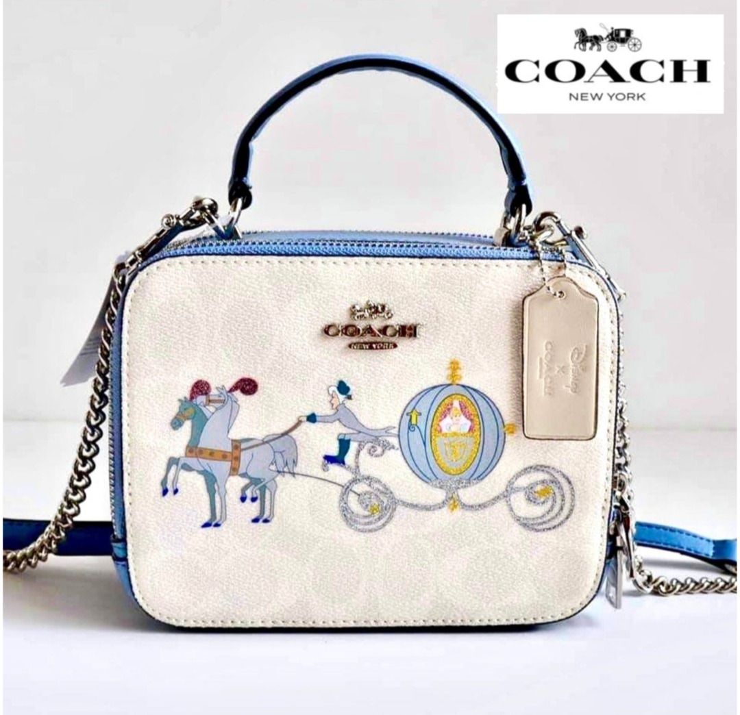 New Coach Original Limited Edition Collection DISNEY X COACH BOX CROSSBODY IN SIGNATURE CANVAS WITH CINDERELLA Crossbody Sling Top Handle Bag For