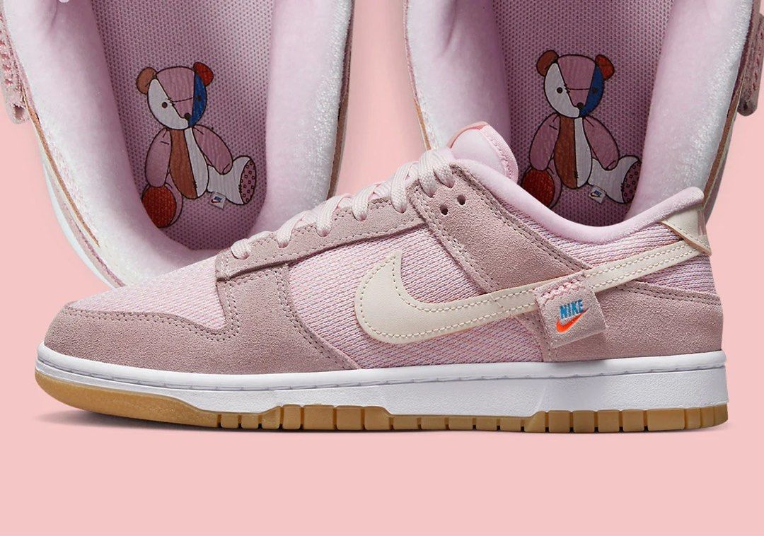 Nike Dunk Low Pink Teddy Bear, Women's Fashion, Footwear, Sneakers ...