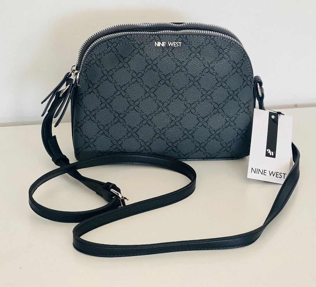 NINE WEST CECILY MINI JET BLACK DOUBLE ZIP CAMERA CROSSBODY SLING BAG PURSE SALE