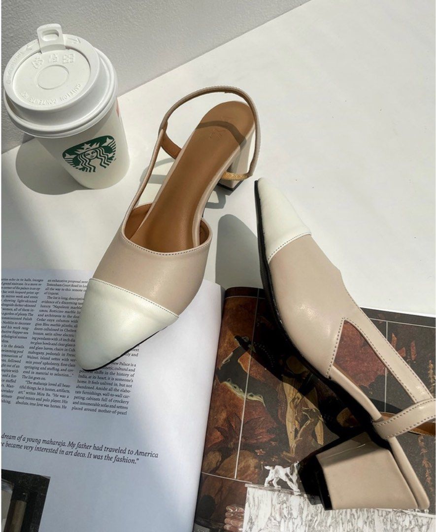 PIX Ivory white slingback block heels Women s Fashion Footwear