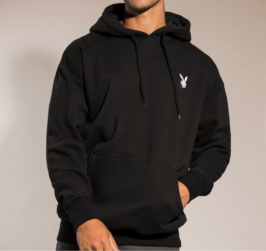 Playboy Bunny Oversized Hoodie in Black Men s Fashion Tops